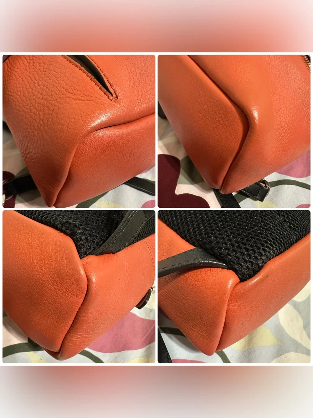 Fendi Orange Leather Mini Backpack with Contrast Beige Trim